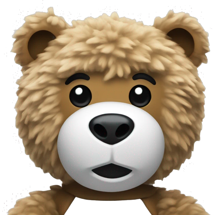 Fluffy bear toy with white t shirt with black logo “speakeasy” emoji