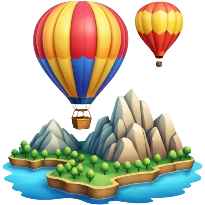 Hot air balloon above scenic water views emoji