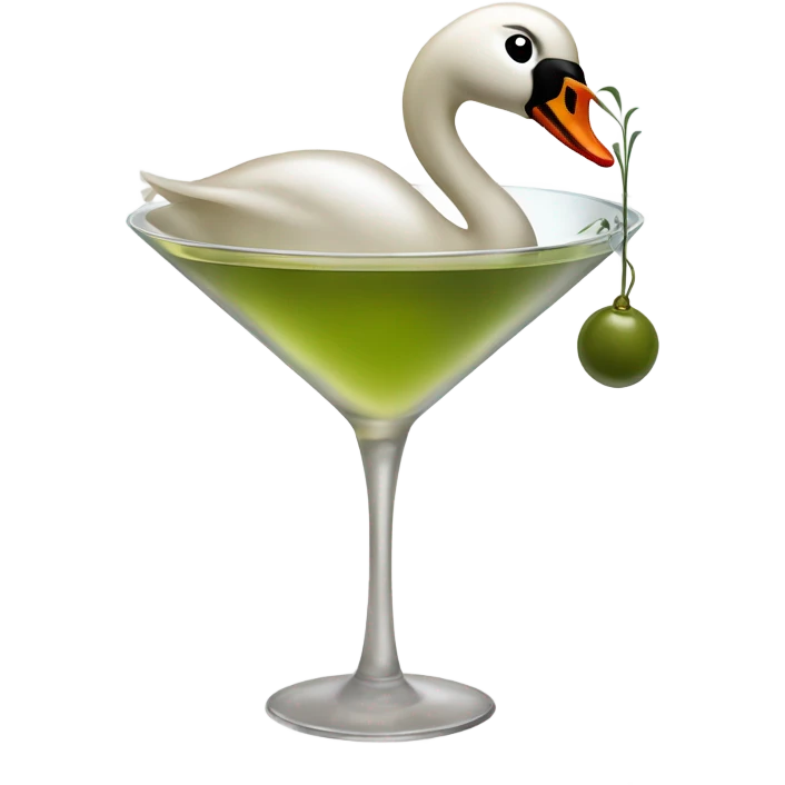 A martini with a swan and a bow on the swan emoji