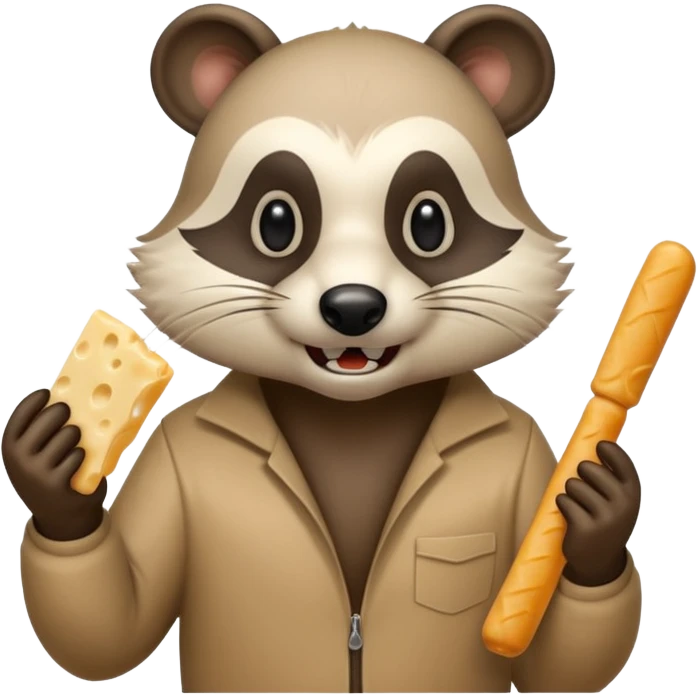 A realistic mad badger bowling while eating cheese sticks emoji
