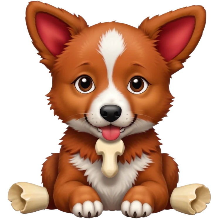 Red heeler puppy with bone in mouth emoji
