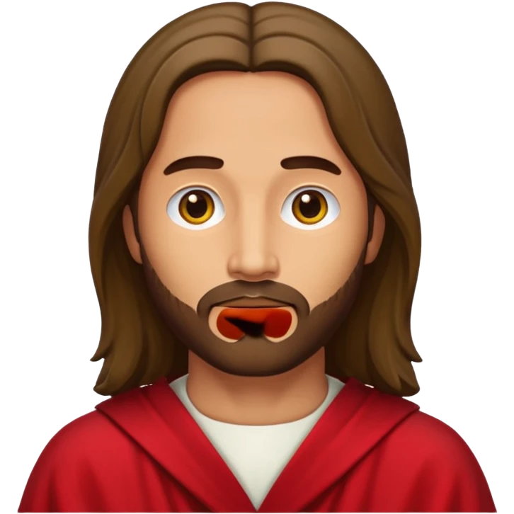 Jesus like the red robe Jesus painting but stylized like an emoji emoji