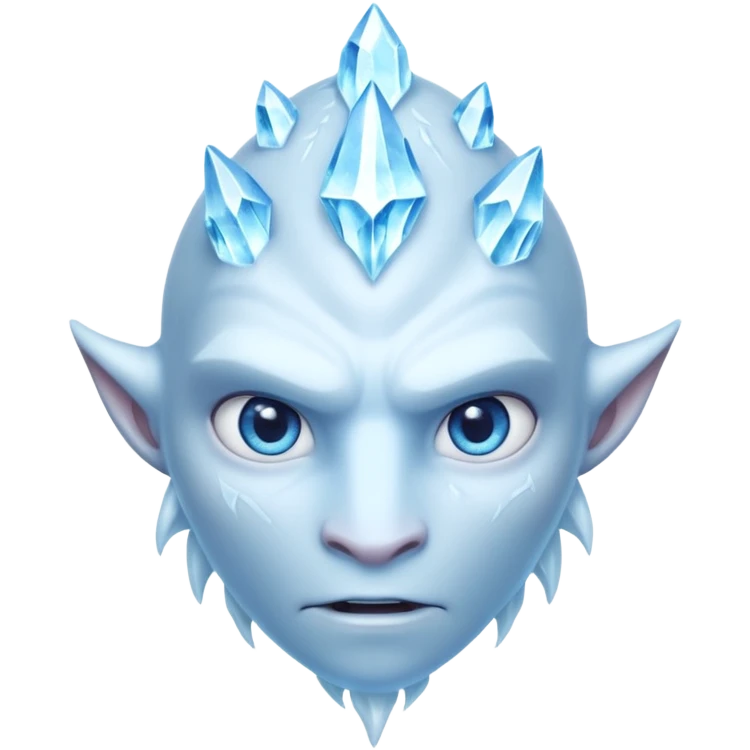 ice creature portrait, head and shoulders only, frozen crystal skin, glowing blue eyes, frost aura, sharp icy textures, fantasy winter vibe, 3D cartoon, mobile game icon style, clean background, no text, no watermark
 emoji