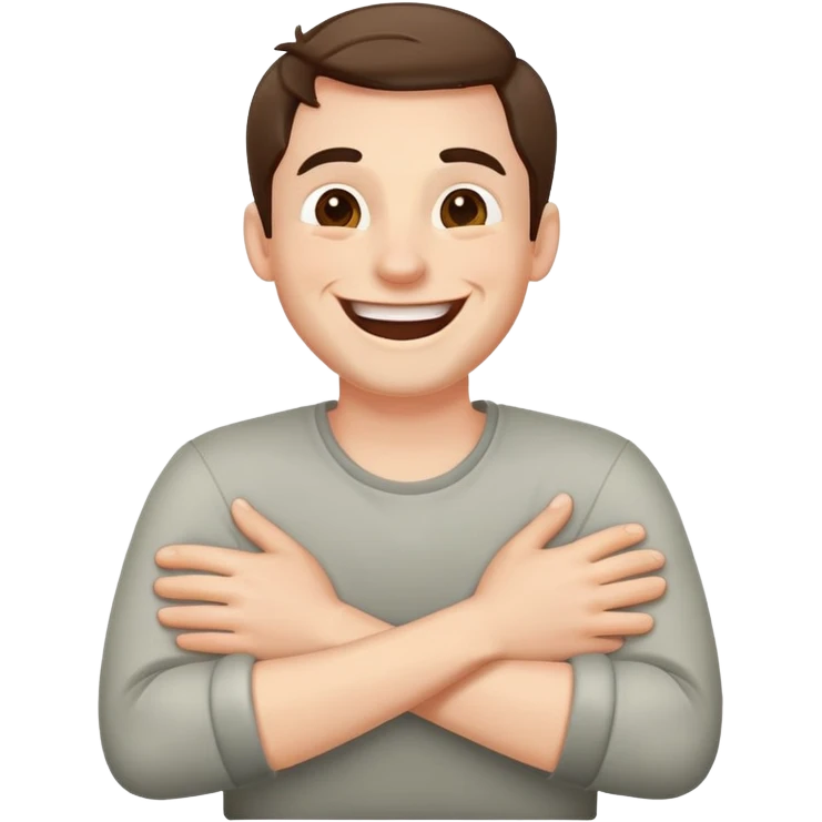 Man with hands crossed on his shoulders laughing emoji