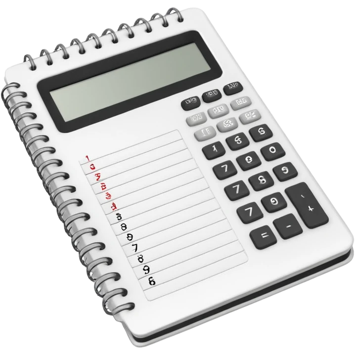 open notebook with numbers and a calculator emoji