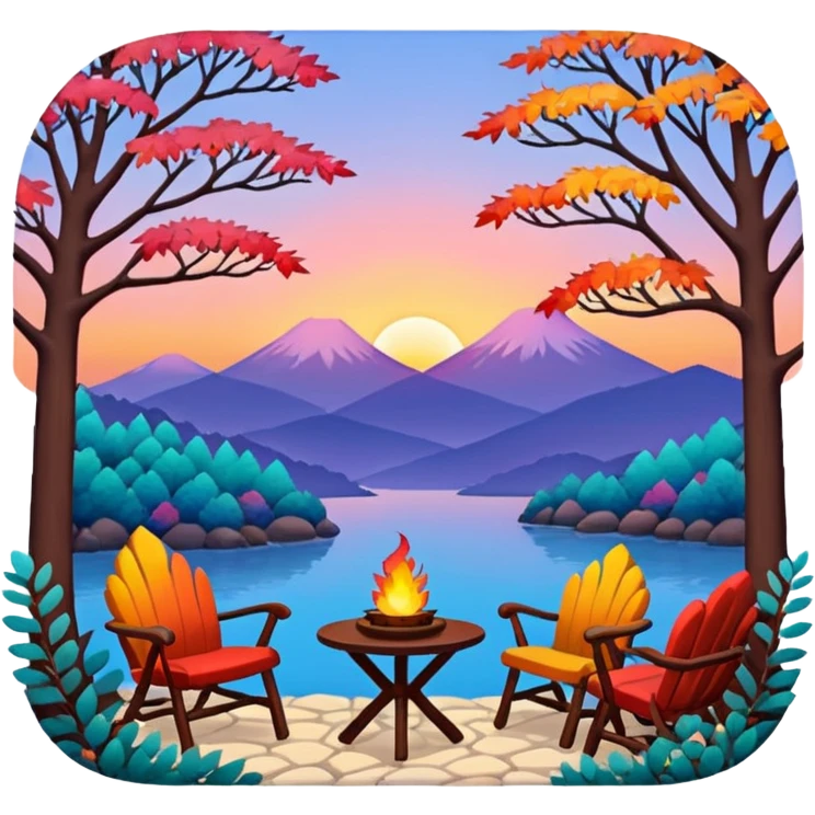Winter season sunset with colors, colorful leaves, cozy atmosphere in ghibli style emoji