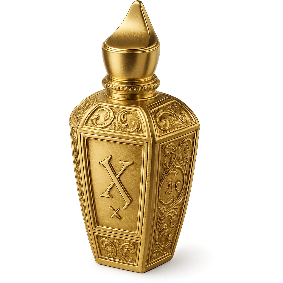decorative ornate perfume bottle shape inspired by Xerjoff, with gold accents and luxurious feel, no characters, just bottle design emoji