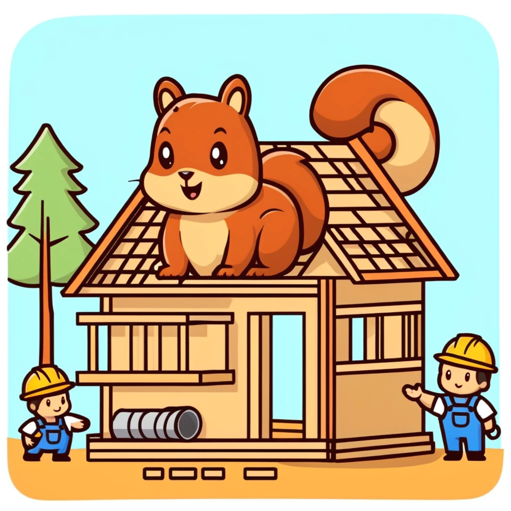 squirrel hut under construction with four workers emoji