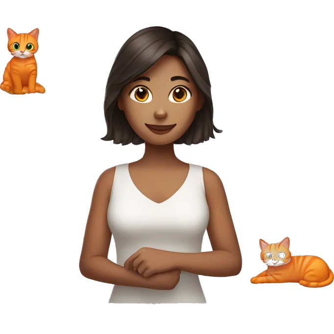 pretty brunette woman holding orange cat emoji
