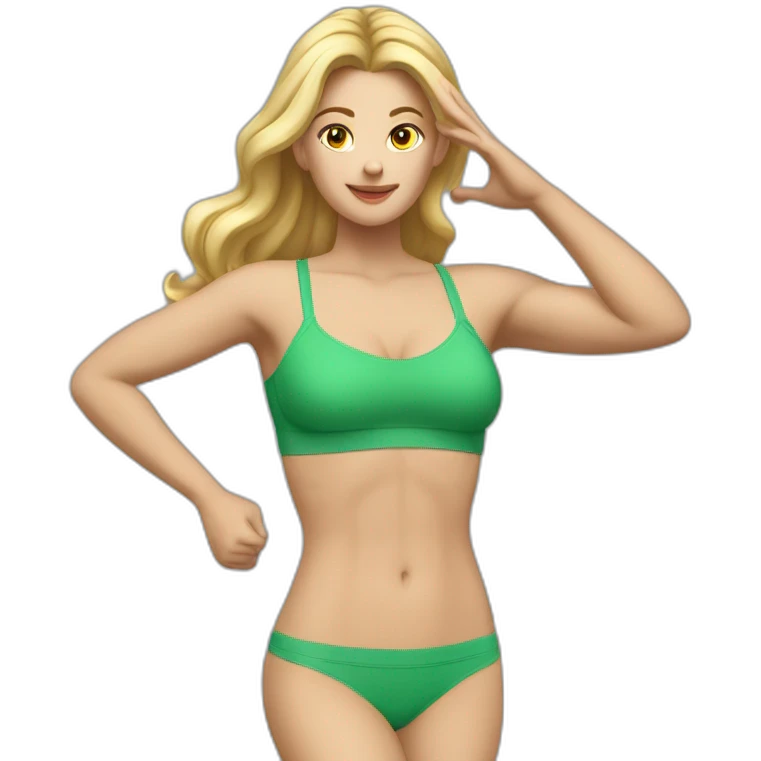 fit Caucasian woman small bra (hands-in-hair pose) (full body) emoji