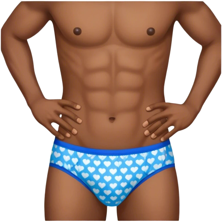 Blue heart patterned men’s briefs hands on hips brown skin emoji