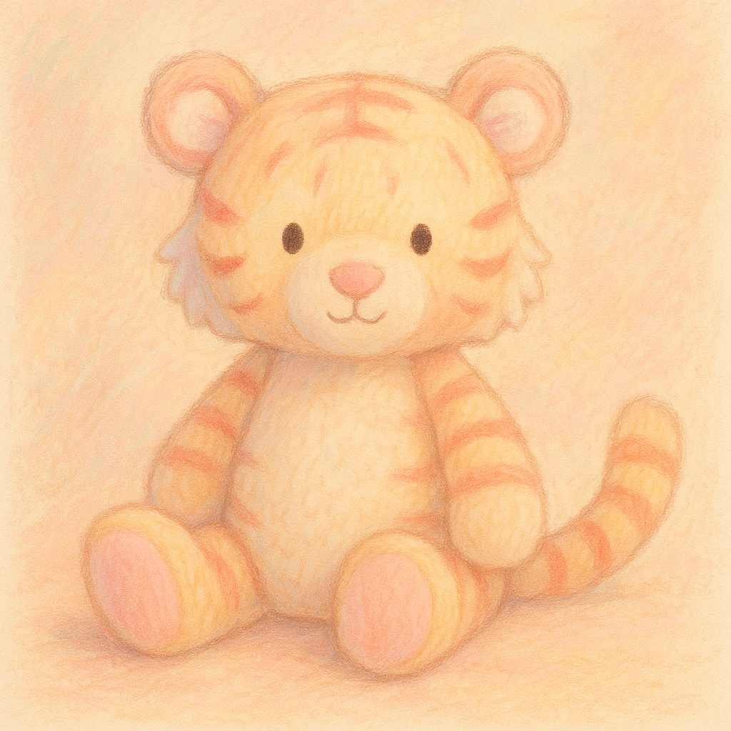 Pastel illustration of a tiger jellycat stuffed plushie  emoji
