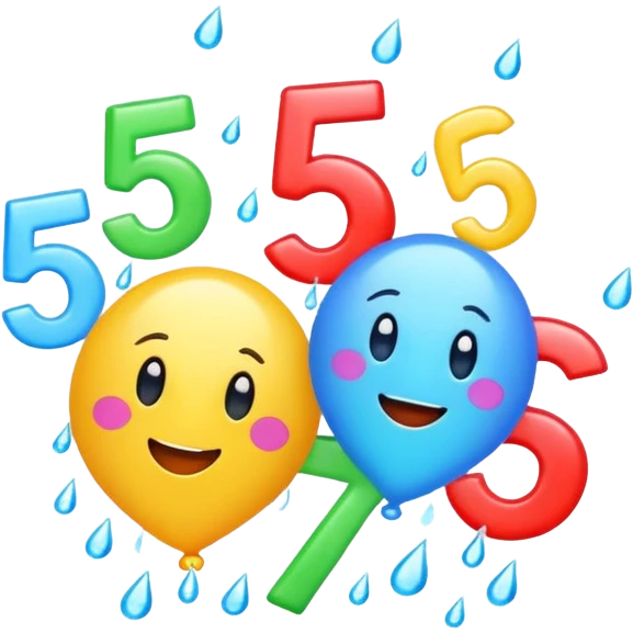 playful scene of colorful number five raining from the sky, cheerful fives falling like raindrops, emoji style emoji
