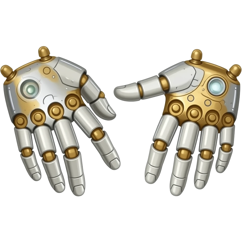 steampunk style - the touch of the fingers of two palms as in Michelangelo's painting in the Sistine Chapel, but mechanically constructed emoji