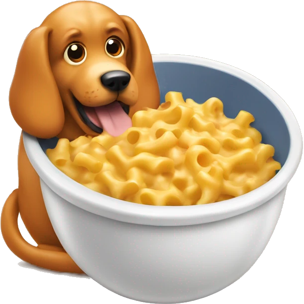 Big orange dog in a bowl of mac and cheese emoji