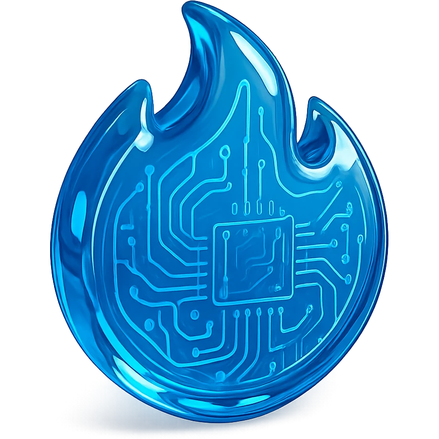 blue flame, high gloss, intricate circuit lines emoji