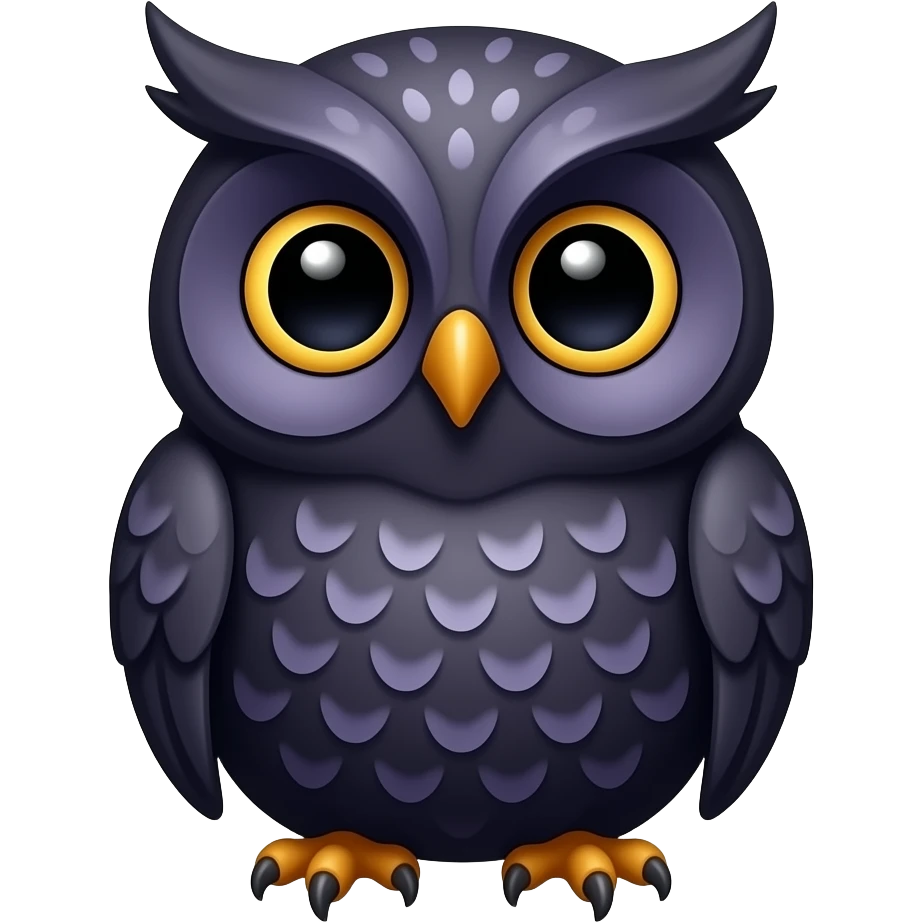 a cute, detailed black-purple owl emoji