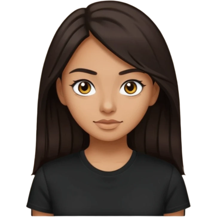 this woman with dark long brown hair and dark eyes, olive tan skin and black tshirt emoji