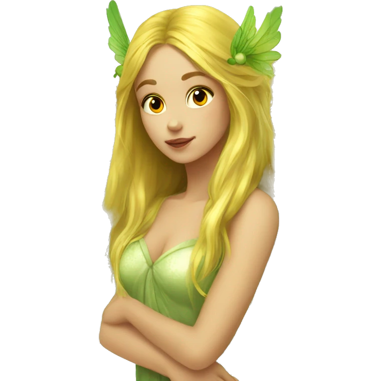 Beautiful, fairy, gold, yellow, green, long hair, big wings emoji