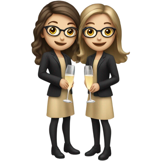 two caucasian brunette girls champagne emoji