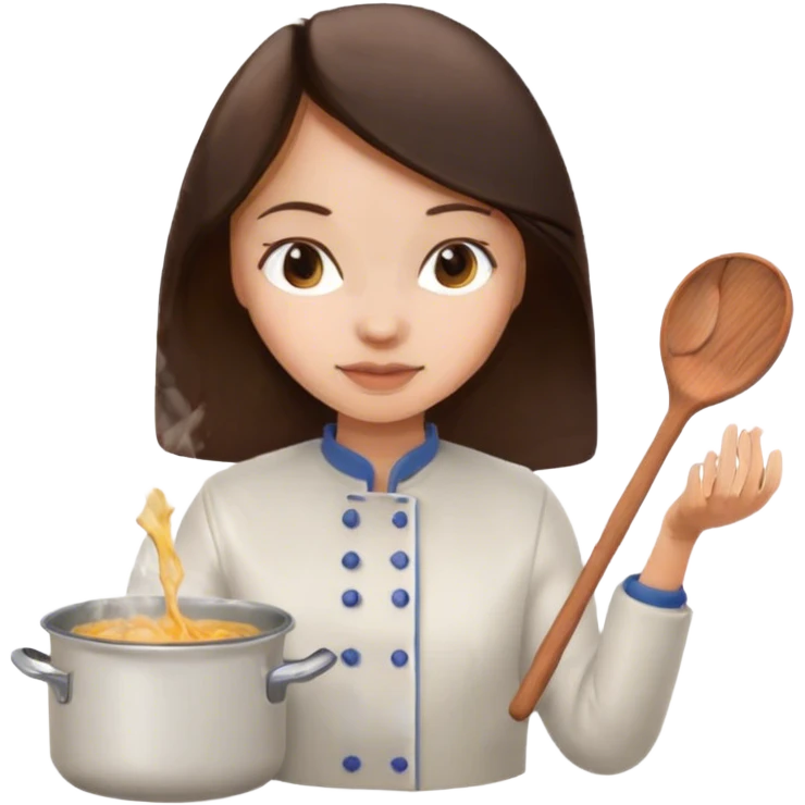 Brunette girl cooking stirring white pot emoji
