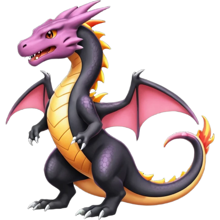 Black lanky elegant evil badass handsome cool beautiful Shiny-Charizard-Salazzle-Seviper-Salandit-fusion emoji