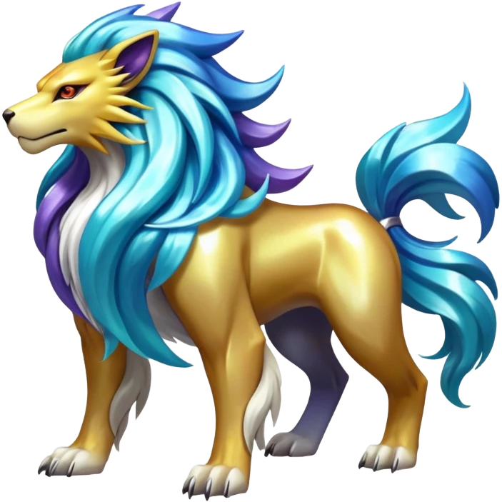 Shiny Elemental Exotic Suicune-Raikou-Entei-Pokémon-Fakémon-hybrid-creature (full body) emoji
