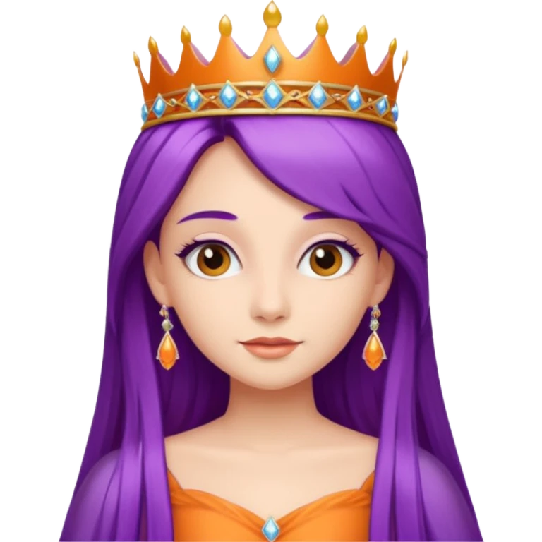 Princesses with long Purple Hair in Gown with Tiara, orange dress emoji