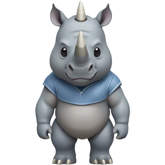 cinematic-rhino-full-body-standing-emoji,white horn, slate grey/blue skin -massive-body-poised-powerfully,-thick-horn-curving-slightly-forward,-head-tilted-dramatically,-rough-grey-hide-covered-in-dust,-simplified-focused-features, large cute black eyes emoji
