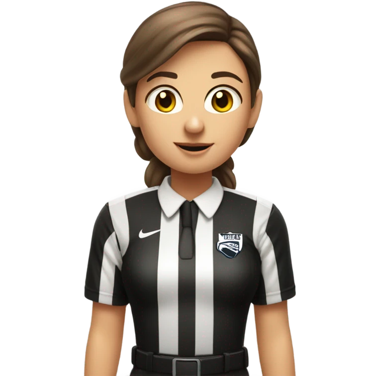 White woman with a brown hair ponytail American football referee with boy American  football player  emoji