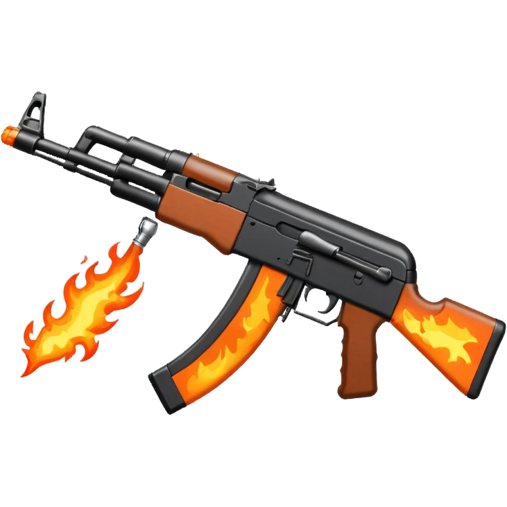 pixel art AK-47 assault rifle, no background, and make it small just like an emoji size and also make it look like its shooting and spiting fire emoji