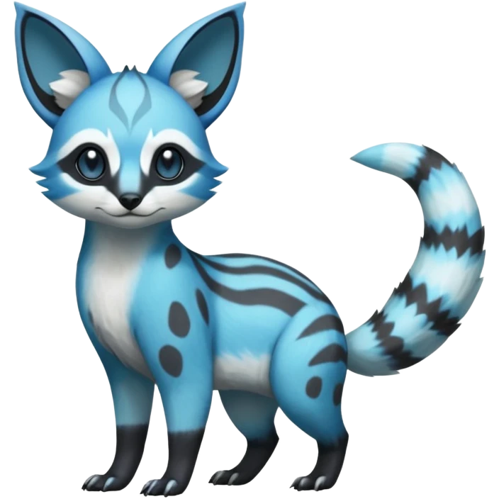 Rare realistic cool cute epic aesthetic colorful Amaura-Glaceon-Civet-Genet-species-Fakemon-hybrid-creature, with markings, full body emoji