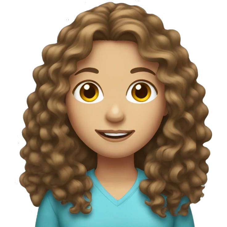 Emoji of a light brunette girl with long curly brown hair emoji