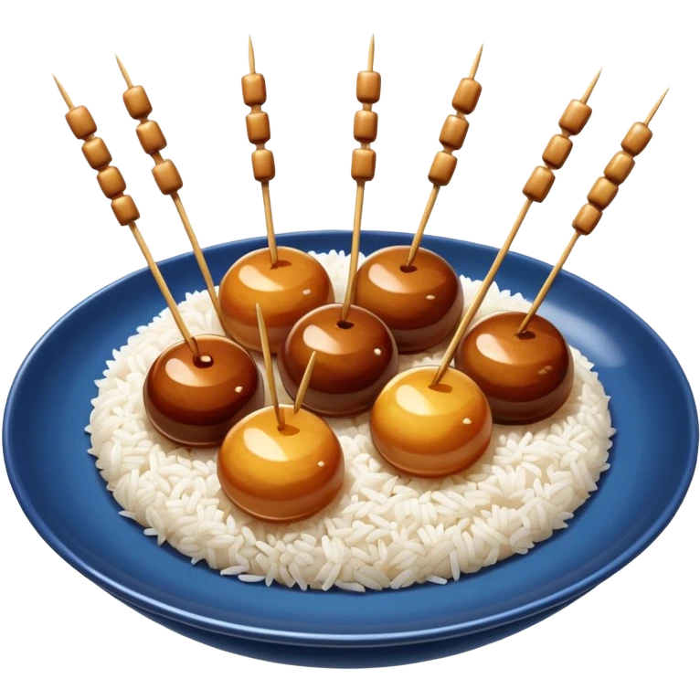 Mitarashi dango with shiny soy sauce glaze drizzled over white rice emoji