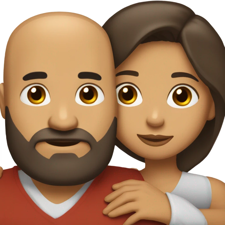 Comforting hug from brunette Puerto Rican with dark brown eyes to short, bald man with brown eyes and a beard emoji