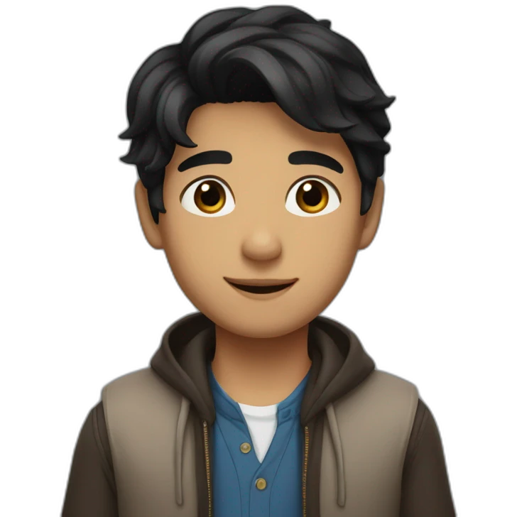 A beautiful boy with black hair, brown eyes, and beautiful clothes, thanking someone   emoji