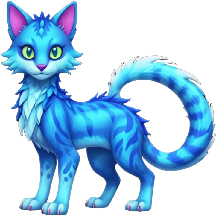 Kawaii dark edgy colorful vibrant neon glowing fantasy feline-vernid-sergal-fursona animal creature with a tufted tail full body with intricate markings  emoji
