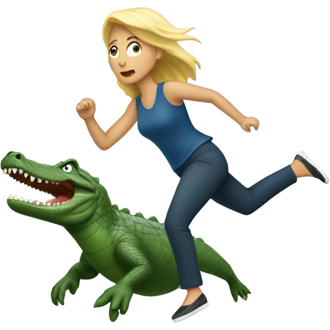 a blonde woman being chased by an alligator  emoji