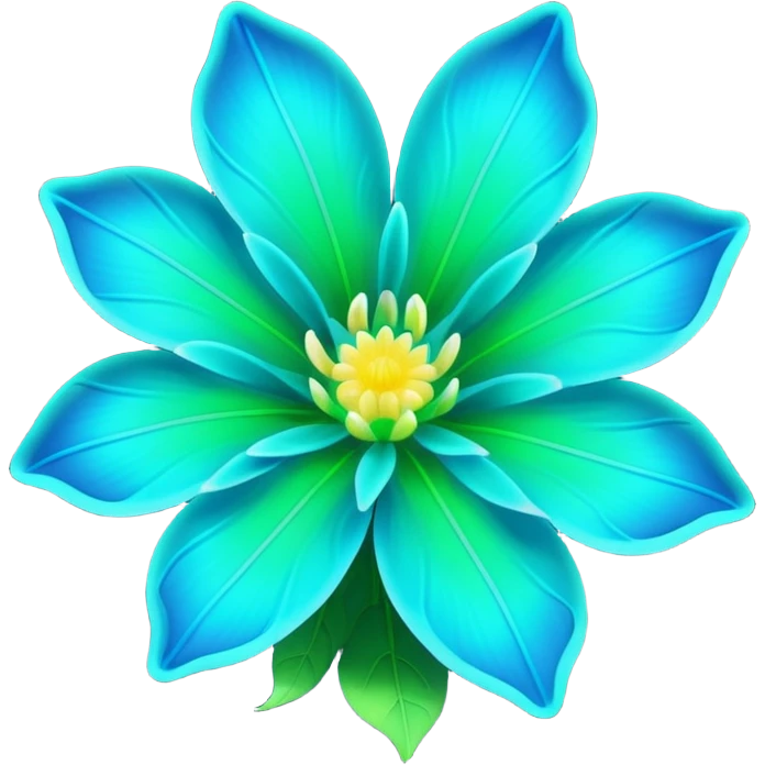 3D render of Avatar-style Flower, bioluminescent deep sea style, glowing neon blue and green lights, dark background to contrast the glow, translucent organic textures. emoji