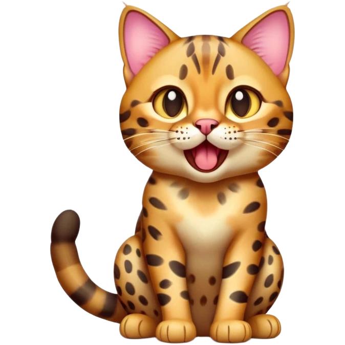 cinematic-realistic-[Bengal cat]-full-body-sitting-emoji,-tail-curled-playfully-around-its-paws,-head-tilted-dramatically-while-yawning-exaggeratedly,-sleek-[leopard patterned]-fur,-simplified-yet-hilariously-adorable-features,-highly-detailed,-glowing-with-an-almost-sarcastic-glow emoji