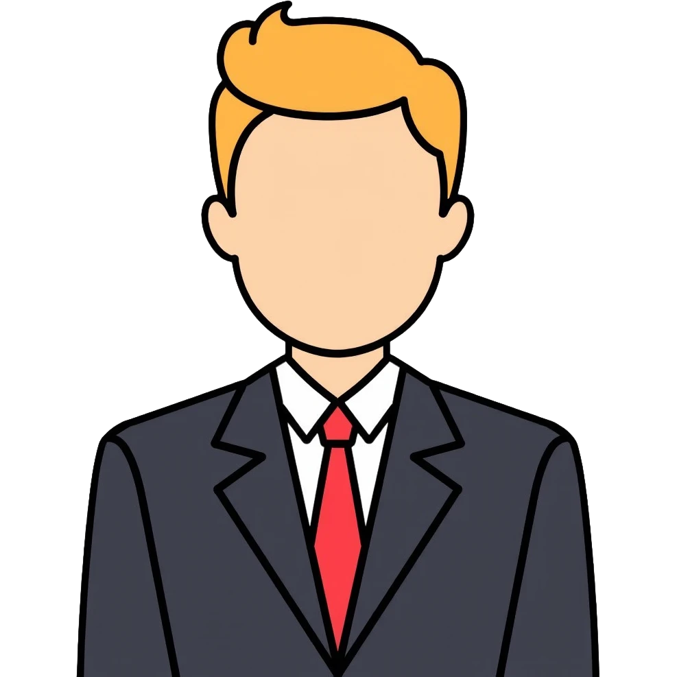 business man with blonde hair in suit and red tie emoji