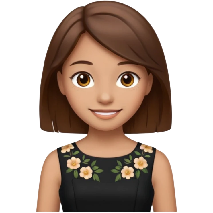 Make a girl, she have brown hair and eyes, smiling and she is in a black dress emoji