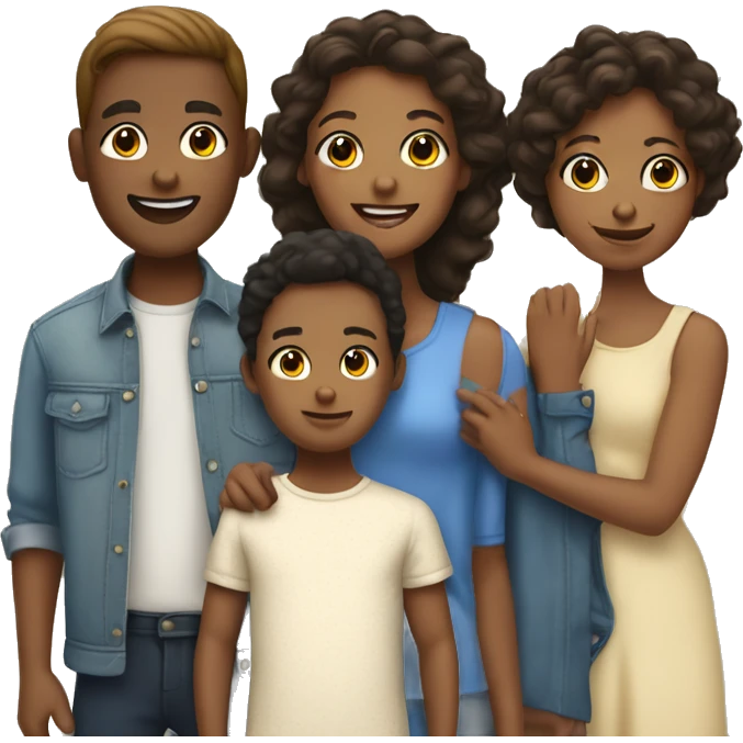 family of four members where all family members have their own unique skin tone and gender attributes emoji