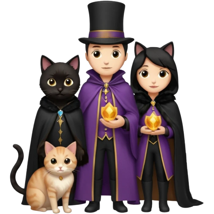 magician couple and their pet cat emoji
