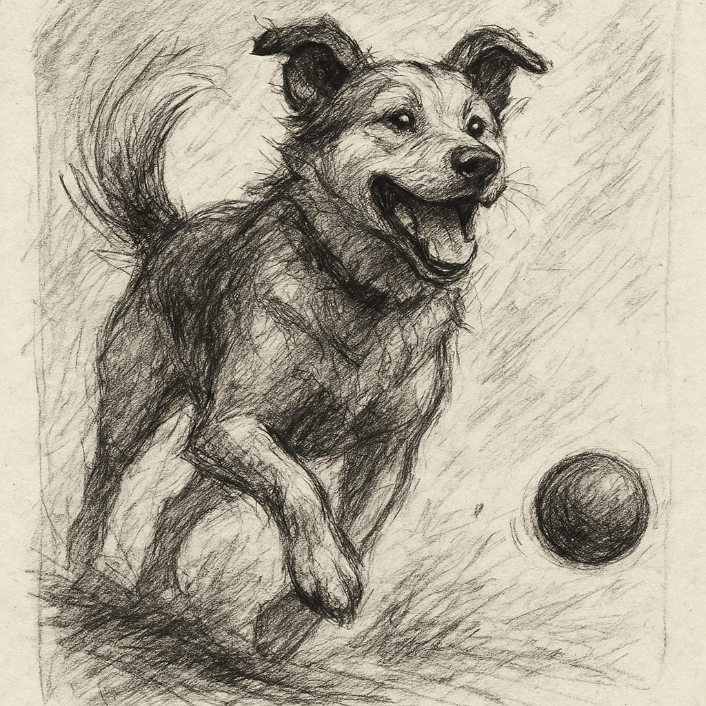 happy dog running after ball emoji