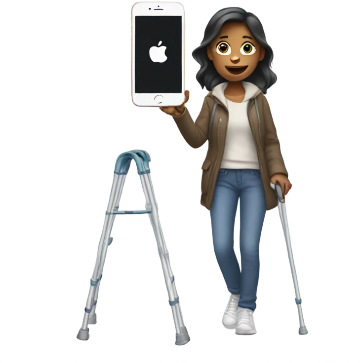 Goofy girl on crutches with an iPhone emoji