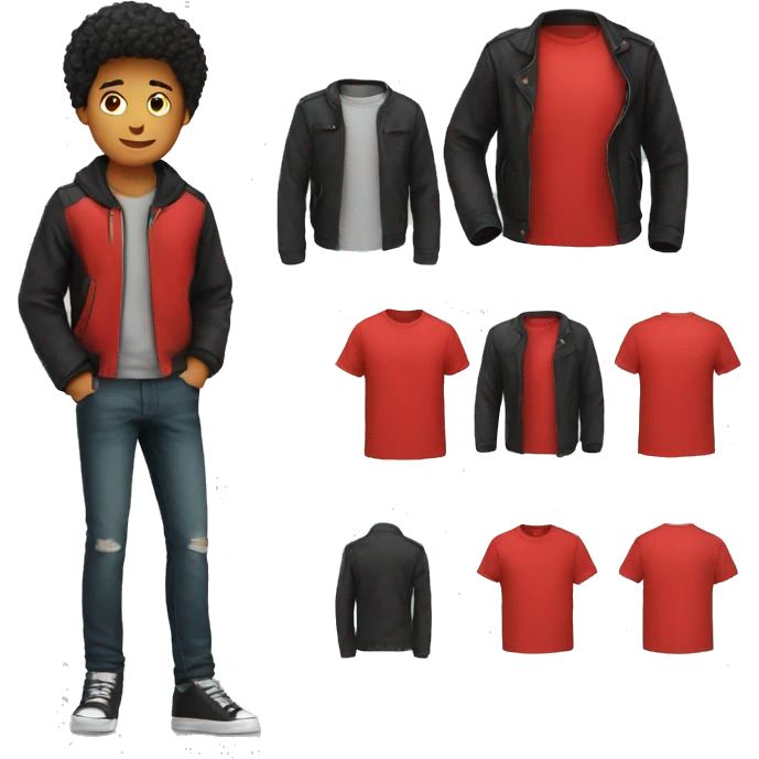 A red T-shirt with a trendy black jacket it emoji