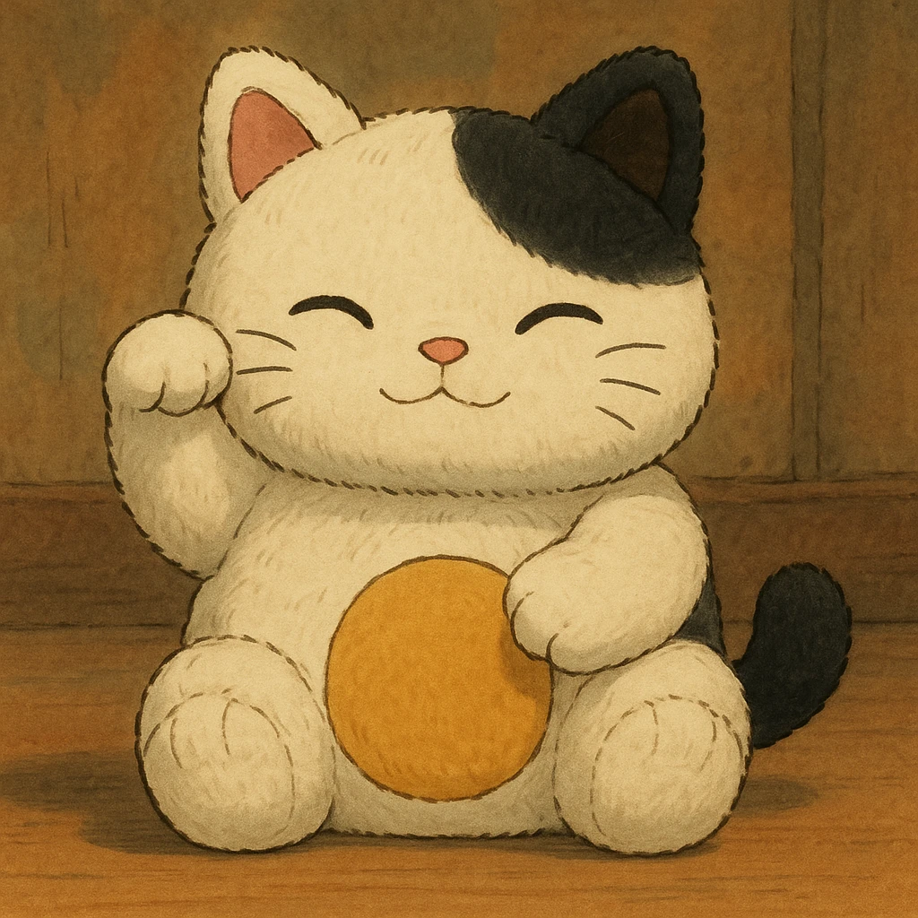 White and black Chinese lucky cat kawaii plushie  emoji
