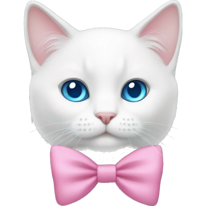 white cat with a pink bow and blue eyes emoji