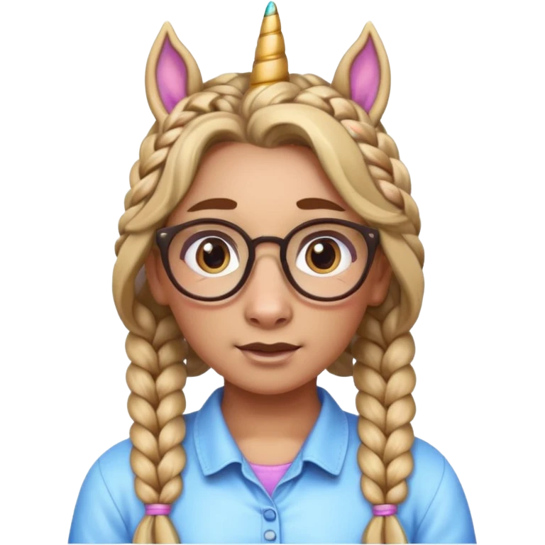 braided unicorn wiith big visible braids looking into the camera spectacled emoji